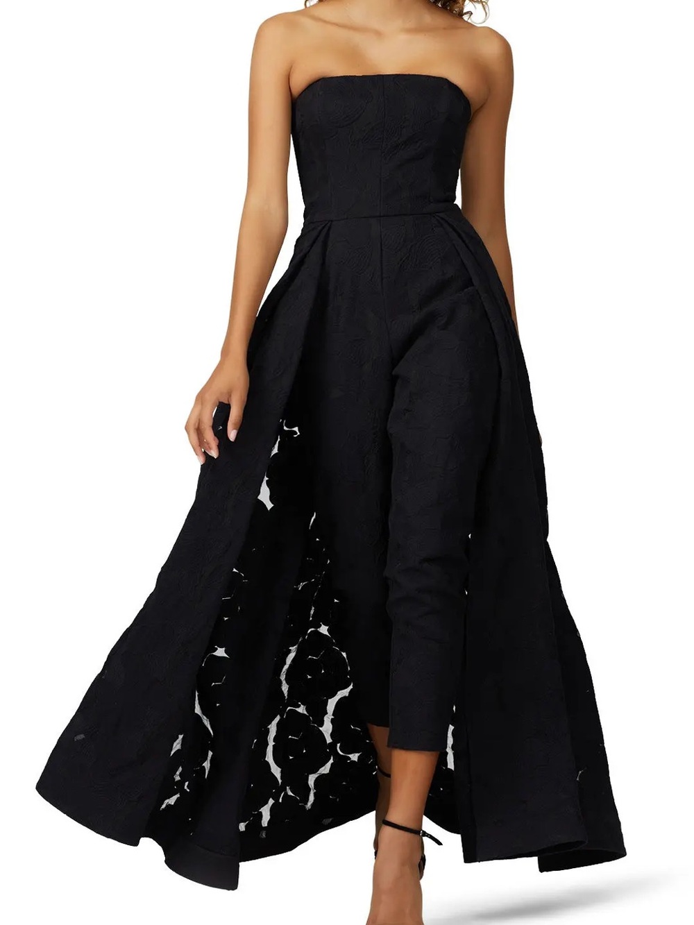 Halston Heritage Strapless Black Wide-Leg Jumpsuit Gown
